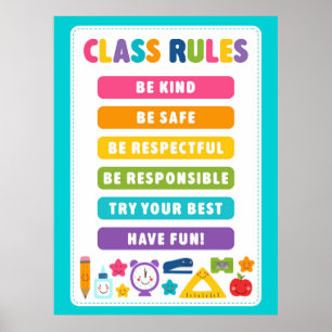 Póster Reglas de Aula Kawaii Adorables