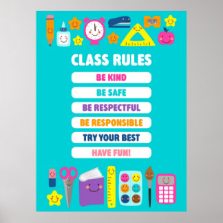 Póster Reglas de Aula Kawaii Adorables