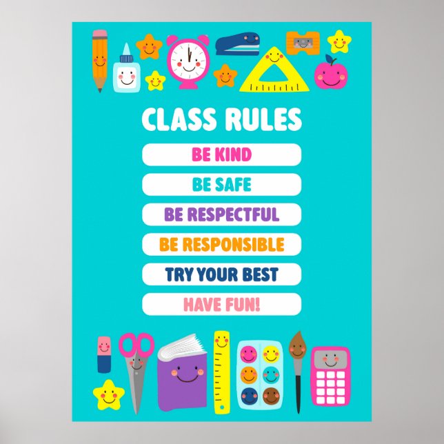 Póster Reglas de Aula Kawaii Adorables (Frente)