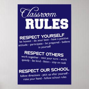 Póster Reglas de aulas azules y blancas