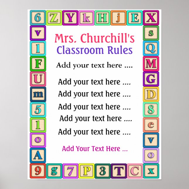 Póster Reglas de aulas para profesores de escuela - sin f (Frente)