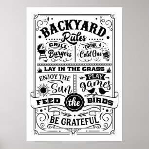 Póster Reglas de Backyard: Relájese, Juegue y Disfrute