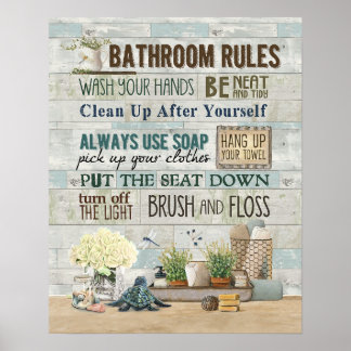 Póster Reglas de baño de tortuga Inspiradoras y motivador