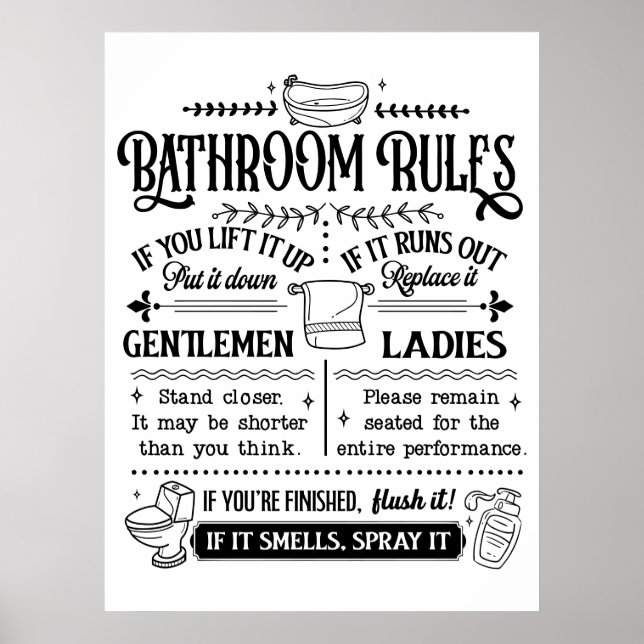 Póster Reglas de baño graciosas (Frente)