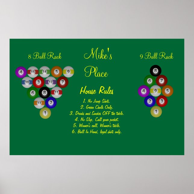 Póster Reglas de Billiard House Pool (Frente)