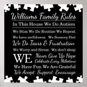 Póster Reglas de familia de autismo personalizado