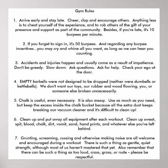 Póster Reglas de gimnasio (Frente)