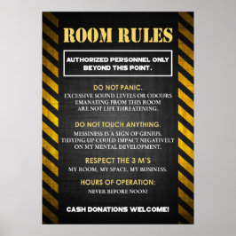 Póster Reglas de habitaciones divertidas para adolescente