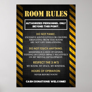 Póster Reglas de habitaciones divertidas para adolescente