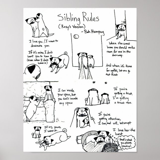 Póster Reglas de hermanos (versión Pug más joven) (Frente)