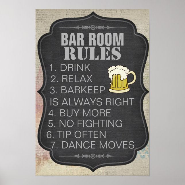 Póster Reglas de la sala de bar personalizadas (Frente)