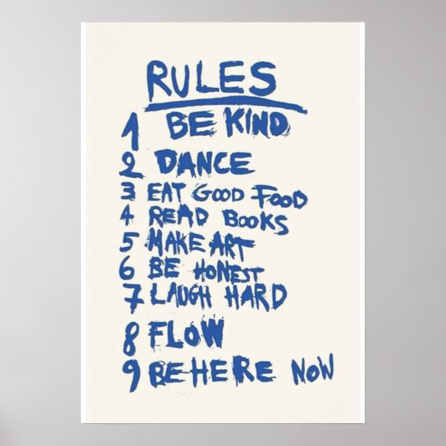 Póster Reglas de Vida – Sé Amable, Baila, Ríe Fuerte” (Frente)