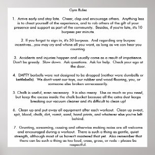Póster Reglas del gimnasio