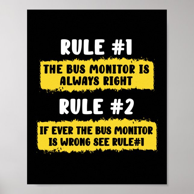 Póster Reglas del monitor de bus escolar (Frente)