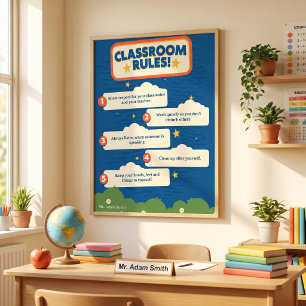Póster Reglas Divertidas de Clase Azul Naranja Personaliz