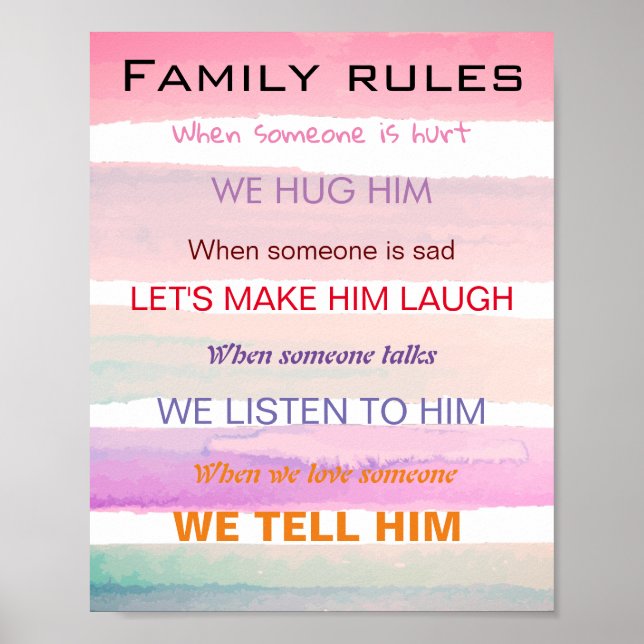 Póster Reglas familiares en colores (Frente)