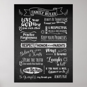 Póster Reglas familiares - Valores cristianos para vivir 