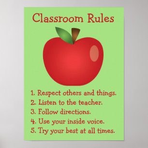 Póster Reglas Personalizadas de Clase con Manzana Roja Ad