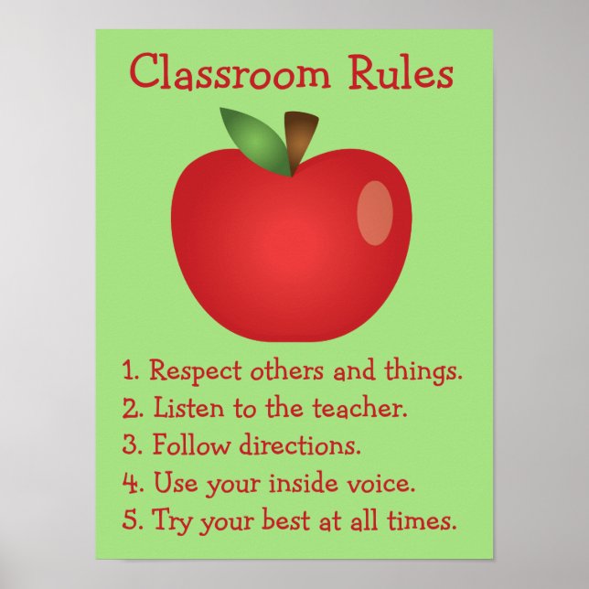 Póster Reglas Personalizadas de Clase con Manzana Roja Ad (Frente)