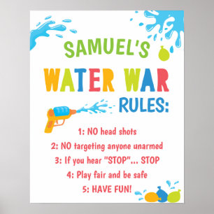 Póster Reglas Personalizadas de Guerra de Agua para la Fi