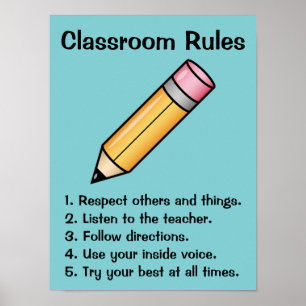 Póster Reglas personalizadas de la clase con lápiz de dib