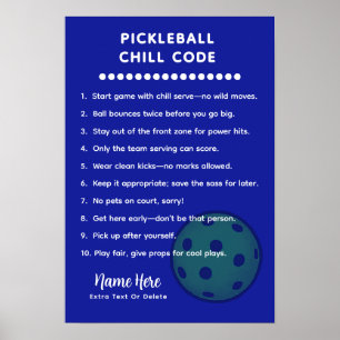 Póster Reglas Personalizadas de Pickleball CÓDIGO CHILL