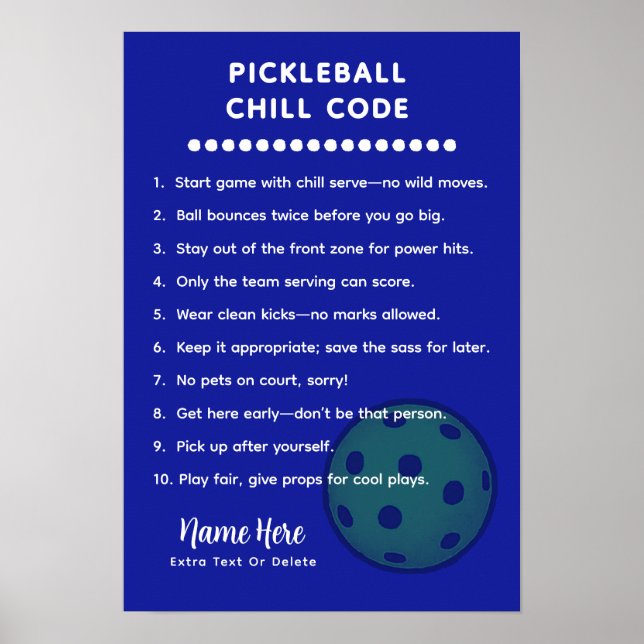 Póster Reglas Personalizadas de Pickleball CÓDIGO CHILL (Frente)
