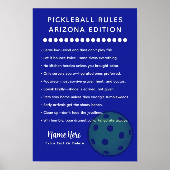 Póster Reglas Personalizadas de Pickleball Edición Arizon (Frente)