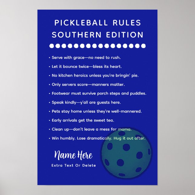 Póster Reglas Personalizadas de Pickleball Edición del Su (Frente)