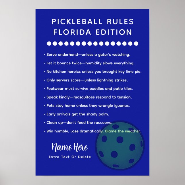 Póster Reglas Personalizadas de Pickleball Edición Florid (Frente)