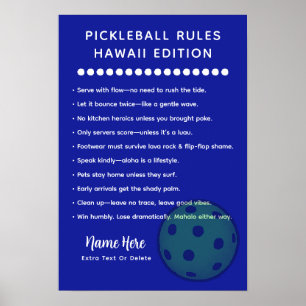 Póster Reglas Personalizadas de Pickleball Edición Hawaii