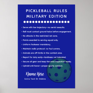 Póster Reglas Personalizadas de Pickleball EDICIÓN MILITA