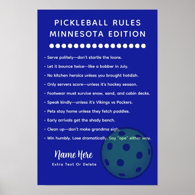 Póster Reglas Personalizadas de Pickleball Edición Minnes (Frente)