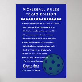 Póster Reglas Personalizadas de Pickleball Edición Texas 