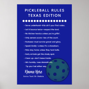 Póster Reglas Personalizadas de Pickleball Edición Texas