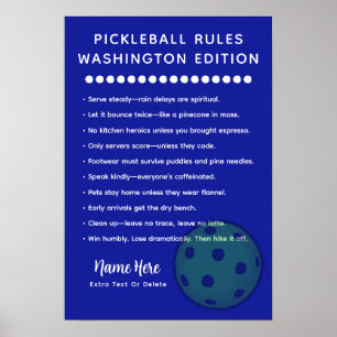 Póster Reglas Personalizadas de Pickleball Edición Washin