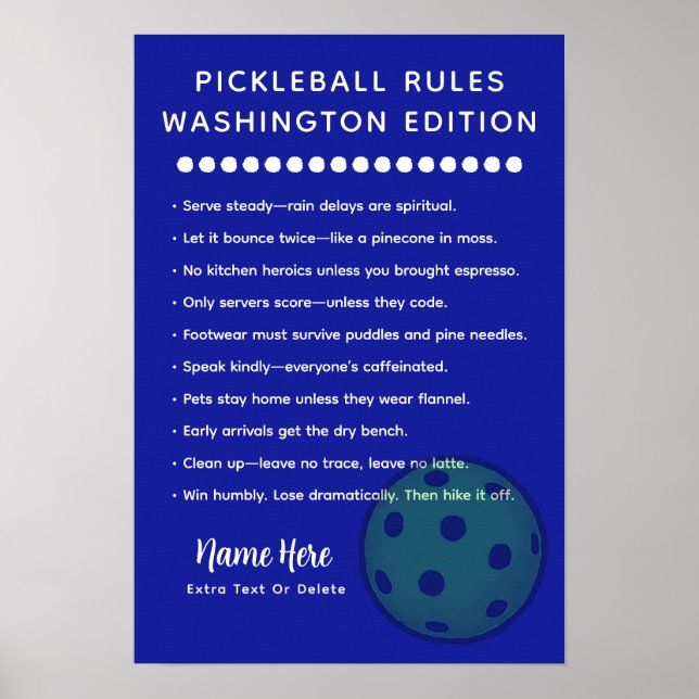 Póster Reglas Personalizadas de Pickleball Edición Washin (Frente)