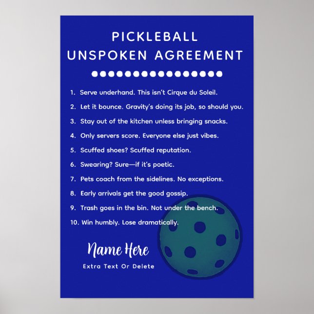 Póster Reglas Personalizadas de Pickleball NO DICHAS (Frente)