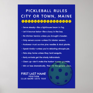 Póster Reglas Personalizadas de Pickleball para Ciudades 