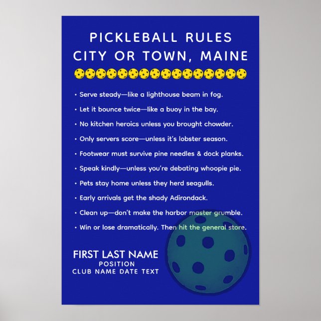 Póster Reglas Personalizadas de Pickleball para Ciudades  (Frente)