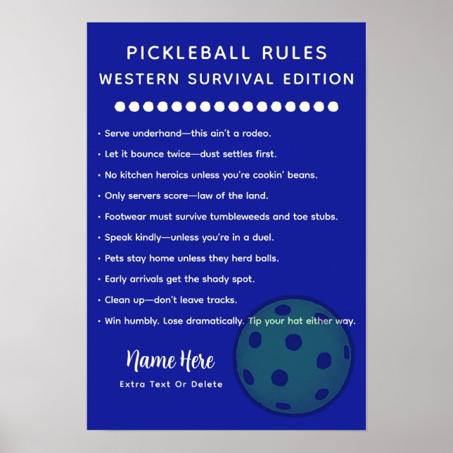 Póster Reglas Personalizadas de Pickleball Supervivencia  (Frente)