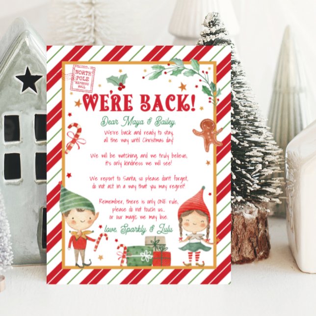 Póster Regresamos Navidades Elf Elves Carta (were back christmas elf, welcome back elf, elf, magical, festive, watercolor, merry christmas)