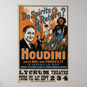 Póster ¿Regresan los espíritus? Houdini Dice No [1909]