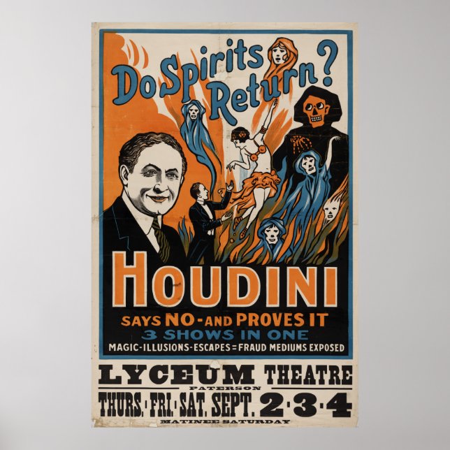 Póster ¿Regresan los espíritus? Houdini Dice No [1909] (Frente)