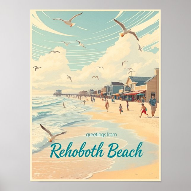 Póster Rehoboth Beach, Delaware – Costero vintage (Frente)