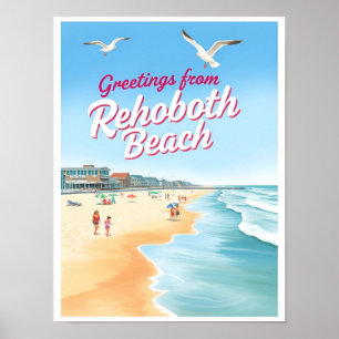 Póster Rehoboth Beach, Delaware Costero Vintage