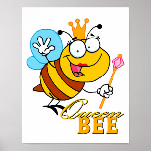 Póster reina abeja de dibujos animados divertida con text