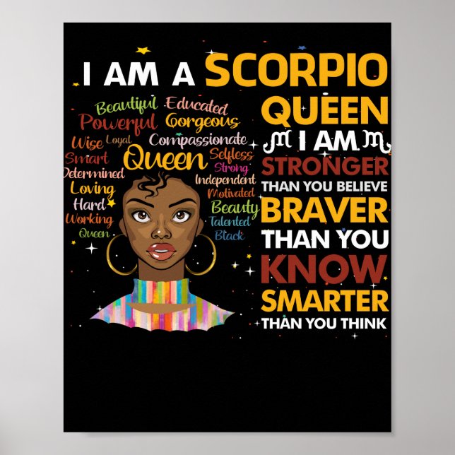Póster Reina Afro Escorpio Septiembre Virgo Zodiac (Frente)