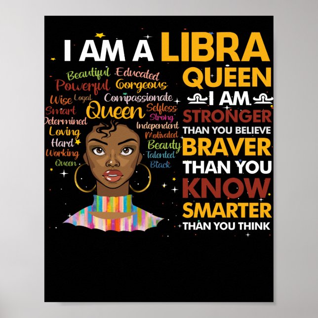 Póster Reina Afro Libra Septiembre Agosto Virgo Zodiac (Frente)