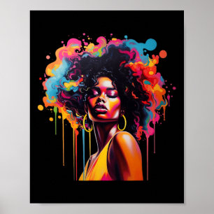 Póster Reina Afro Melanina Goteando Juneteenth Africana 